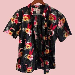 Vintage Levis Shirt Mens‎ XL Black Red Floral Flamingo All Over Print Button Dn